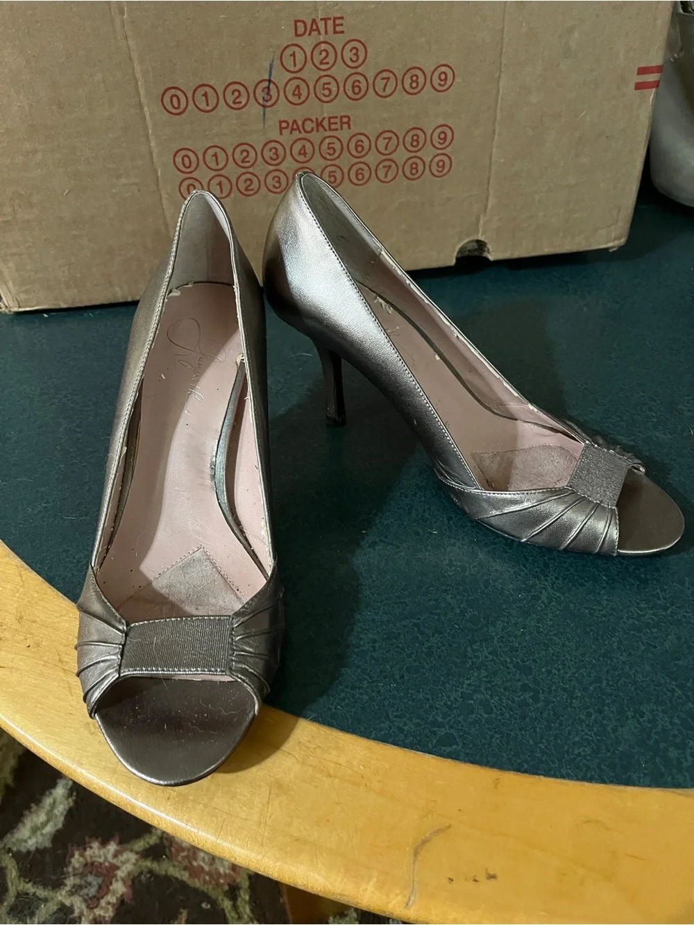Women's Metallic Pewter Peep-Toe Heels 9M